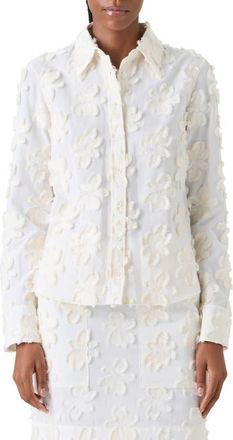 Akris Floral Cotton Jacquard Button-Up Shirt in Cream Ivory at Nordstrom, Size 10