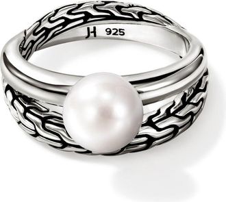 John Hardy Essential pearl stackable ring - women - Freshwater Pearl/Sterling Silver - 7