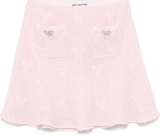 Self Portrait bow-detail crochet mini skirt - women - Cotton/Cotton/Polyester - L - Pink