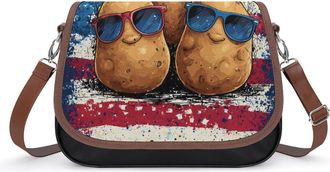 Generic Potatoes U.S. Flag Crossbody Bag Womens Handbag PU Message Bags Shoulder Purse with Adjustable Strap