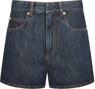 Fendi Flared Denim Shorts With Quilted Ff Motif Clothing