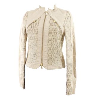 Gucci hand-woven beige & gold leather jacket Size S