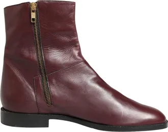 Dolce & Gabbana Womens Maroon Leather Flats Biker Ankle Boots Shoes