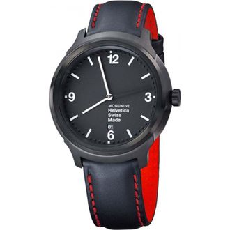 Mondaine MH1-B1221-LB Helvetica 43mm Quartz Watch in Black