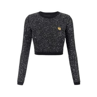 Elisabetta Franchi Stijlvolle Gebreide Top - Dames - Ronde hals truien - Zwart - XL - Truien & Vesten