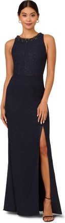 Adrianna Papell Womens Glitter Boucle Stretch Gown - Navy - Size 20 UK