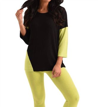 French Kyss Mason 2 Tone Sleeve Kashmira Sweater In Black Lime