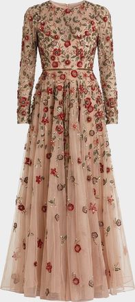 Mac Duggal Sequin Floral Applique A-Line Gown