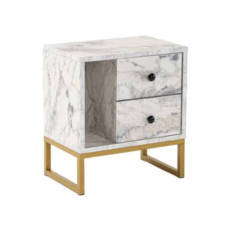 Dmora Mesa De Noche Predazzo, C&oacute;moda Baja, Mesilla De Noche, Estante De La Cama, 45x30 H50 Cm, M&aacute;rmol Y Oro - Dmora