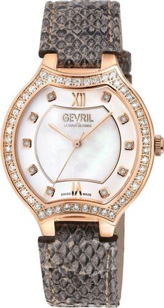 Gevril Group Lugano Diamond Croc Embossed Leather Strap Watch, 35mm in Gray at Nordstrom Rack