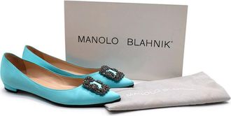 Manolo Blahnik Turquoise Flat Crystal Embellished Buckle Size 38.5