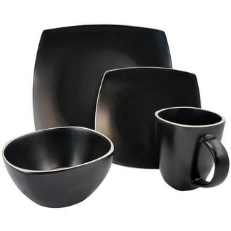 Gibson Soho Lounge Matte 16 Piece Dinnerware Set in Black at Nordstrom