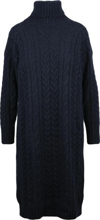 PESERICO Blue High-Neck Cable-Knit Merino-Cashmere Midi Dress