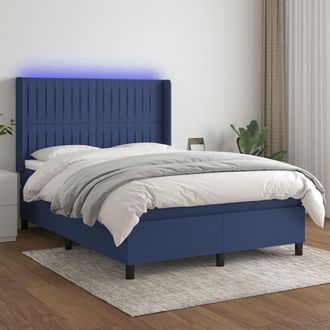 vidaXL Vidaxl - Cama Box Spring Colch&oacute;n Y Luces Led Tela Azul 140x190 Cm