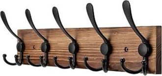 OEM Porte Manteau Mural - Bois - 5 Crochets Triples - 43 Cm - Pour Entr&eacute;e Chambre Salle De Bain Vestiaire - 1 Pi&egrave;ce