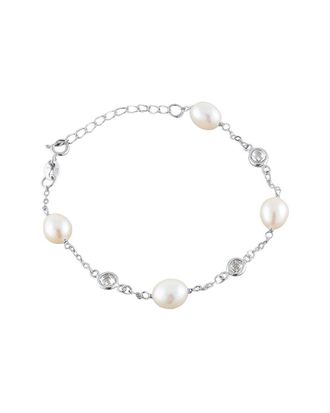 Splendid Pearls Silver 7-7.5Mmmm Pearl Cz Bracelet