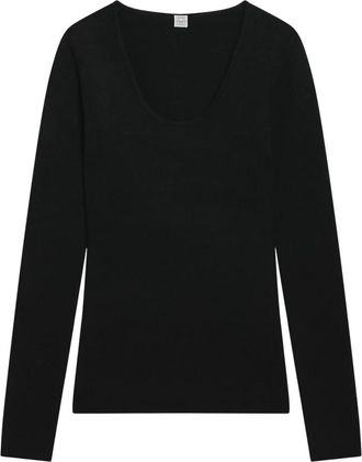 Toteme Merino Knit Top - Dames - V-hals truien - Zwart - M - Wol - Truien & Vesten