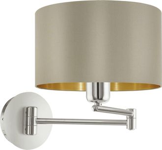 Loops Wall Light Satin Nickel Moveable Stem Shade Taupe Gold Fabric Bulb E27 1x60W