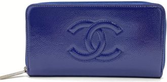 Chanel Blue Leather Long Wallet (Bi-Fold) (Pre-Owned)