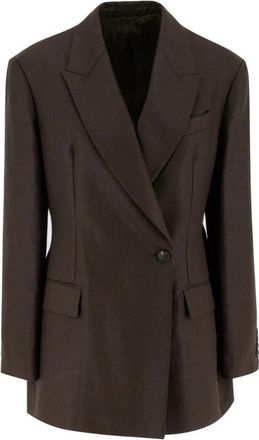 Brunello Cucinelli Donker Chocolade Dubbel-Borst Linnen Jas - Dames - Blazers - Bruin - L - Linnen - Jassen