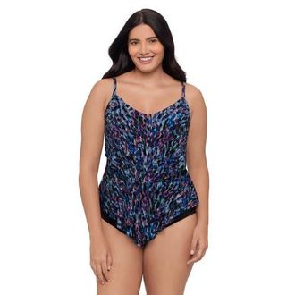 Trimshaper Ronnie 2 Tier Ruffle Tankini Swimsuit Top in Mystic Skin at Nordstrom, Size 22W
