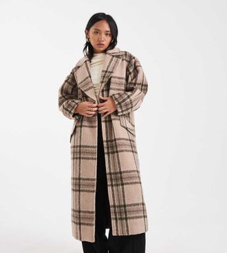 Asos Petite ASOS DESIGN Petite - Cappotto spazzolato elegante color pietra a quadri-Multicolore