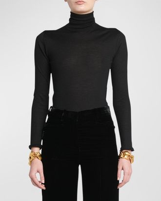 Tom Ford Turtleneck Long-Sleeve Fine Cashmere-Silk Top