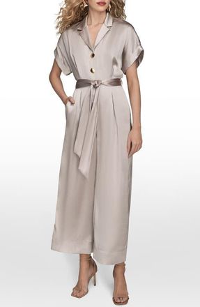 DKNY Tie Waist Satin Jumpsuit in Vapor at Nordstrom, Size 12