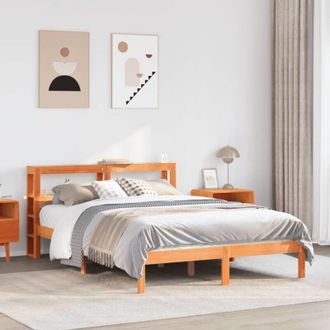 vidaXL Estructura Cama Con Cabecero Madera Pino Marr&oacute;n Cera 120x200 Cm Vidaxl