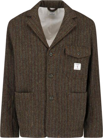 Roy Rogers Brown Herringbone Single-Breasted Wool-Blend Blazer