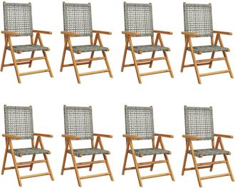 vidaXL Sillas De Jard&iacute;n Reclinables 8 Uds Rat&aacute;n Pe Madera Maciza Gris Vidaxl