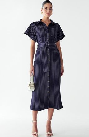 Willa Wichita Midi Dress in Navy Pinstripe at Nordstrom, Size 8