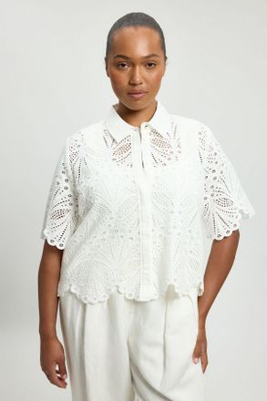 Karen Millen Womens Plus Size Cotton Broderie Short Sleeve Blouse - White - Size 20 UK