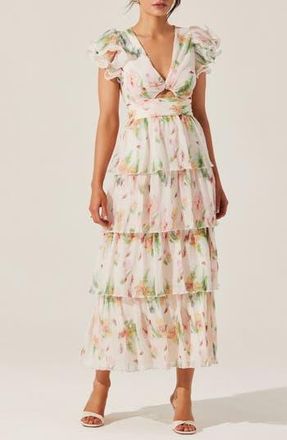 ASTR the Label Emporia TIered Ruffle Dress in Cream Pink Floral at Nordstrom Rack, Size X-Small