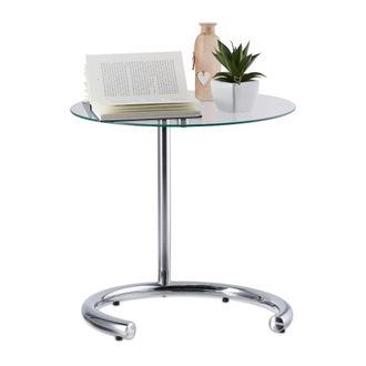 Relaxdays Relaxdays - Mesa Auxiliar De Altura Regulable Hasta 70 Cm, Mesita Caf&eacute;, Acero Cromado-cristal, Superficie 46 Cm, Plateado