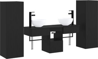 vidaXL Juego De Muebles De Ba&ntilde;o 5 Uds. Negro 33 X 34,5 X 100 Cm Vidaxl