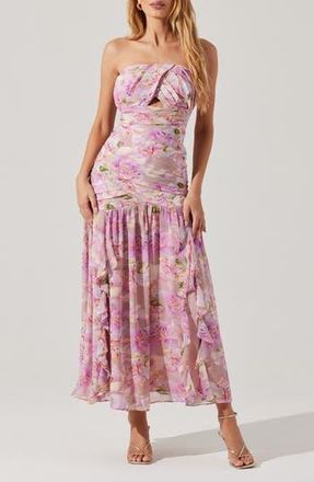 ASTR the Label Estefany Floral Strapless Maxi Dress in Pink Floral at Nordstrom Rack, Size Medium