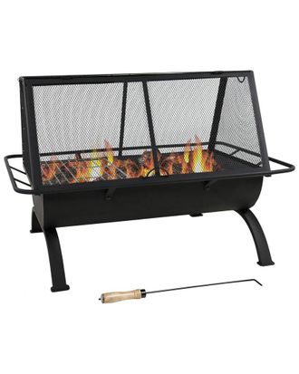 Sunnydaze 36in Fire Pit Steel Northland Grill with Spark Screen and Vinyl Cover