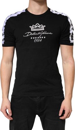 Dolce & Gabbana Black Logo Print Cotton Crewneck Men Mens T-shirt (Pre-Owned)
