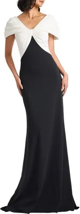 Tadashi Shoji Colorblock Twist Front Gown in Ivory/black at Nordstrom, Size X-Large