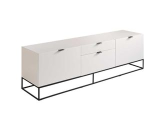 Pondecor Interiorismo M&oacute;dulo de TV Oman patas metal negro mate, mueble MDF lacado blanco
