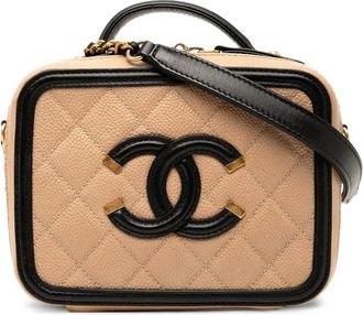 Chanel 2016-2017 Small Caviar CC Filigree Vanity Case satchel - Marrone
