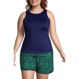 Lands End Plus Size DD-Cup High Neck UPF 50 Modest Tankini Swimsuit Top in Deep Sea Navy at Nordstrom, Size 24W