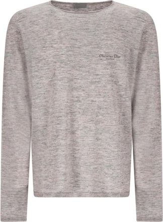 Dior Tops, Heren, Bruin, L, Jersey Stitch Crewneck Sweater