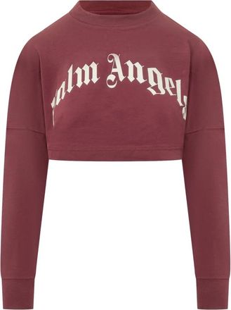 Palm Angels Curved Logo Cropped Sweatshirt - Dames - Sweatshirts - Rood - 2XS - Katoen - Hoodies & sweatvesten