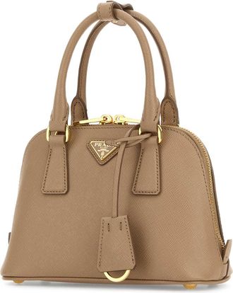 Prada Womens Saffiano Leather Top Handle Bag Beige Calfleather