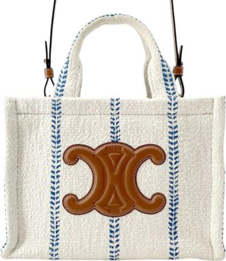 Celine Small Wool Cuir Triomphe Stripe Cabas Thais Satchel