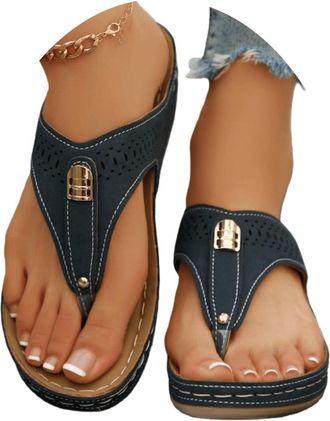 Generic Womens Sandals Dressy Wedge Low Heel Womens Arch Support Thong Flip Flops Comfortable Slip on Summer Beach Walking Orthopedic Sandals Orthotic Slipper