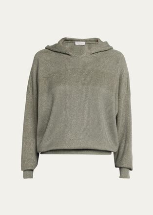 Brunello Cucinelli Sparkle Rib Knit Hooded Sweater