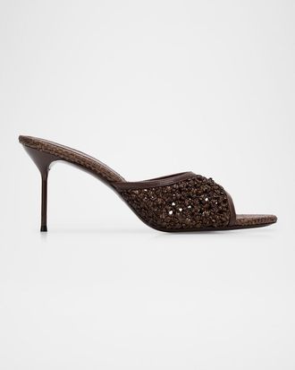 PARIS TEXAS 70mm Lidia Raffia and Leather Mules